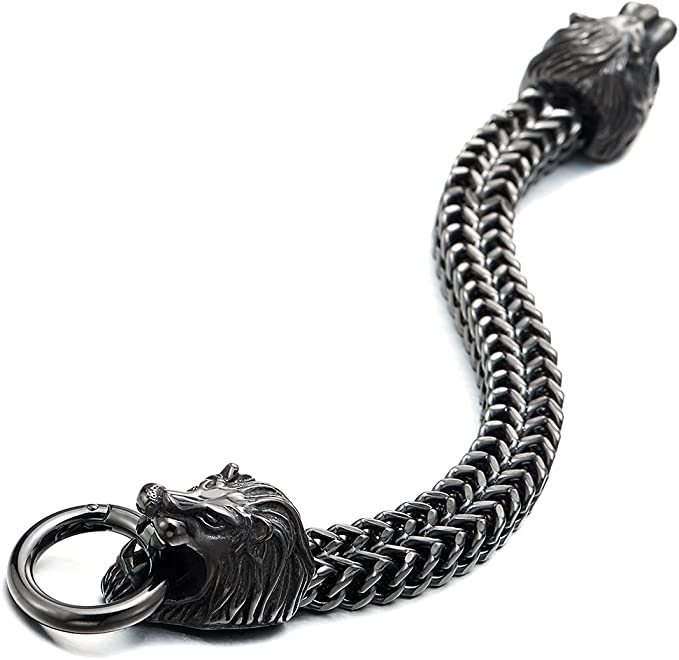 BDSM Dominant Gift: High Grade Solid 316L Stainless Steel KING Lion Head O ring Bracelet