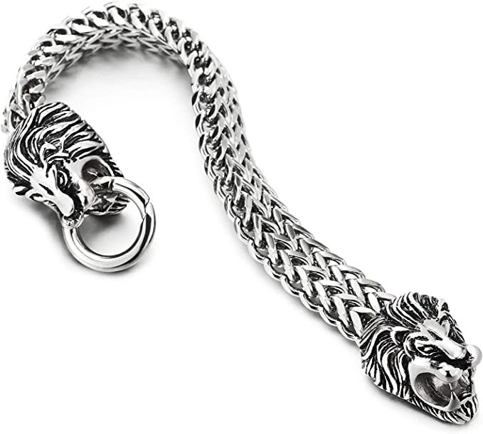 BDSM Dominant Gift: High Grade Solid 316L Stainless Steel KING Lion Head O ring Bracelet