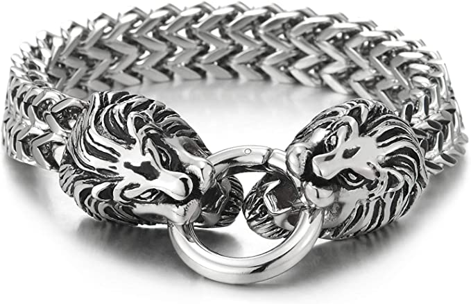 BDSM Dominant Gift: High Grade Solid 316L Stainless Steel KING Lion Head O ring Bracelet