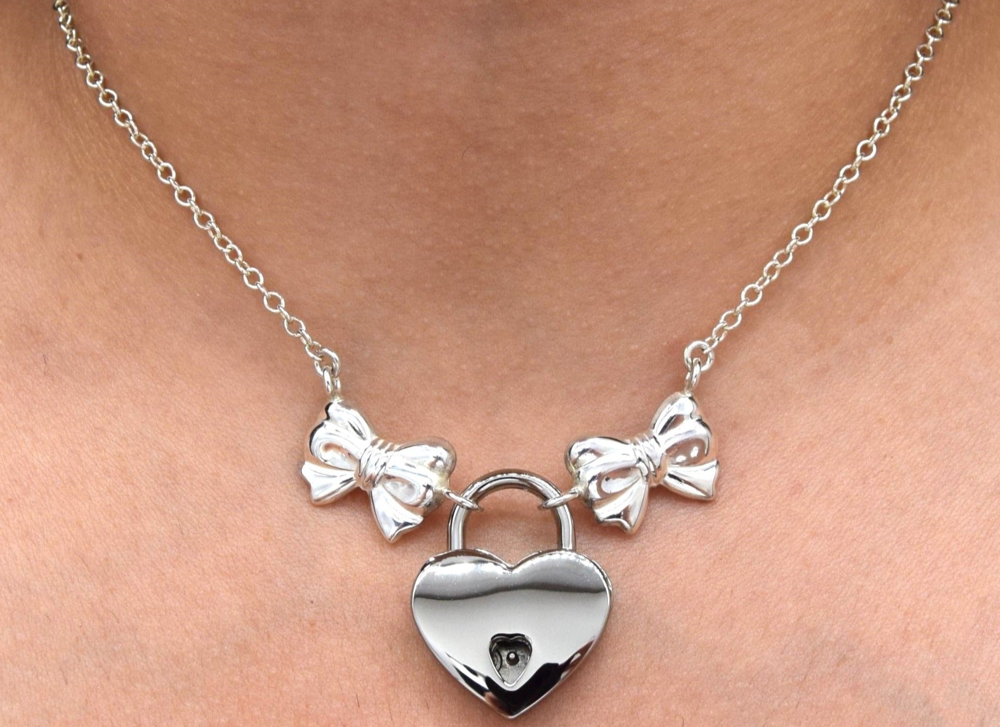 Littles 24/7 wear Locking BDSM Baby Double Bow Day Collar DDLG 925 Solid Sterling Silver Slave Submissive Pet Baby Girl Bondage g5