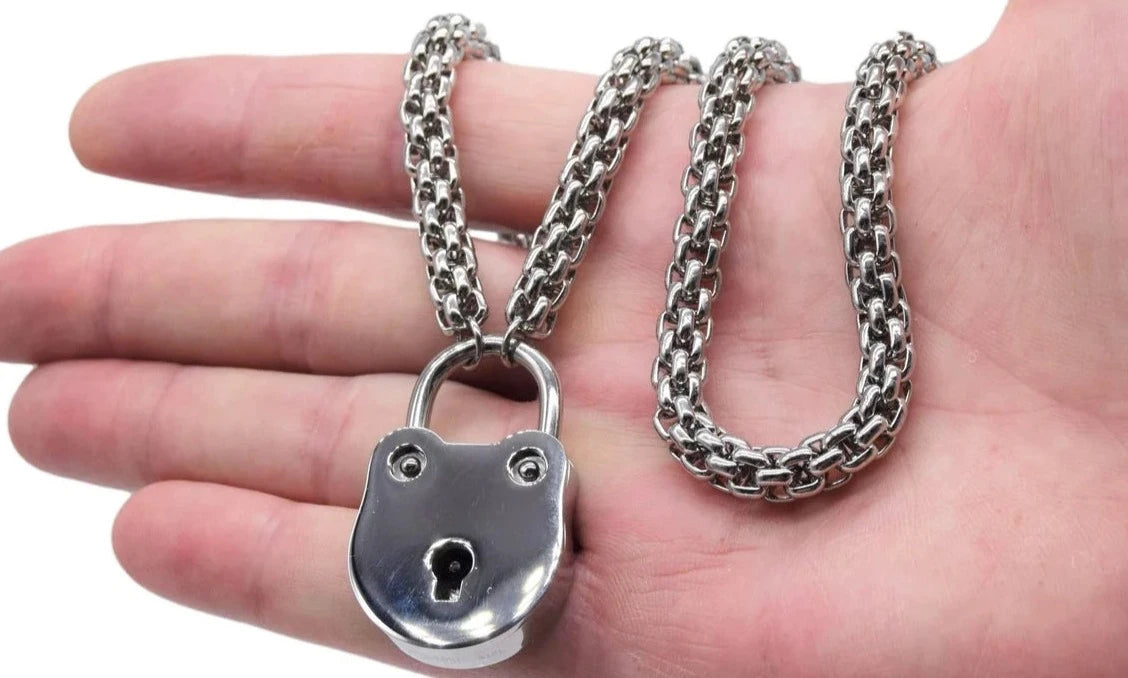 316L Surgical Stainless Steel BDSM Locking Day Collar Submissive Extra Heavy Round Weave Link s1
