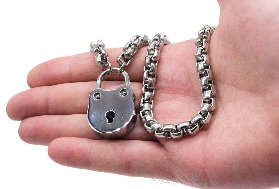 316L Surgical Stainless Steel BDSM Locking Day Collar Submissive Extra Heavy Square Link s1