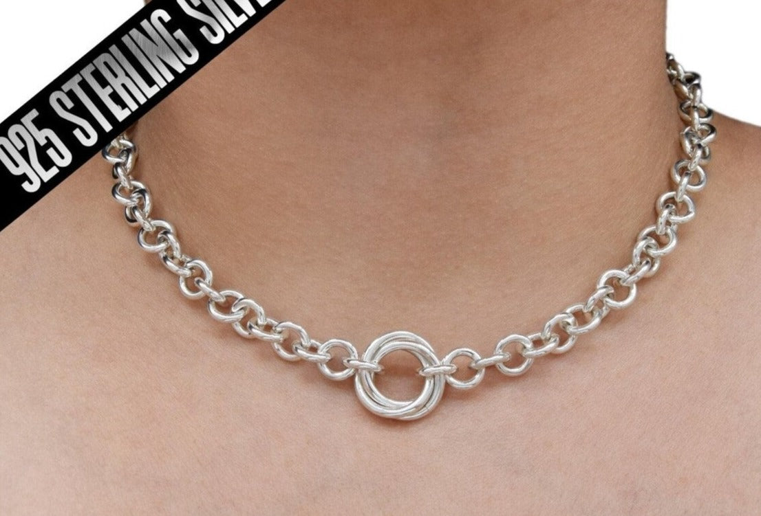 BDSM Locking Day Collar Heavy Celtic Trinity Knot O Ring Cable Solid 925 Sterling g1