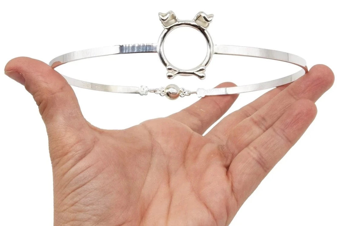 BDSM Locking Submissive Day Collar Solid 925 Sterling Silver O Ring Puppy Ears w/bone Cuff Collar g1