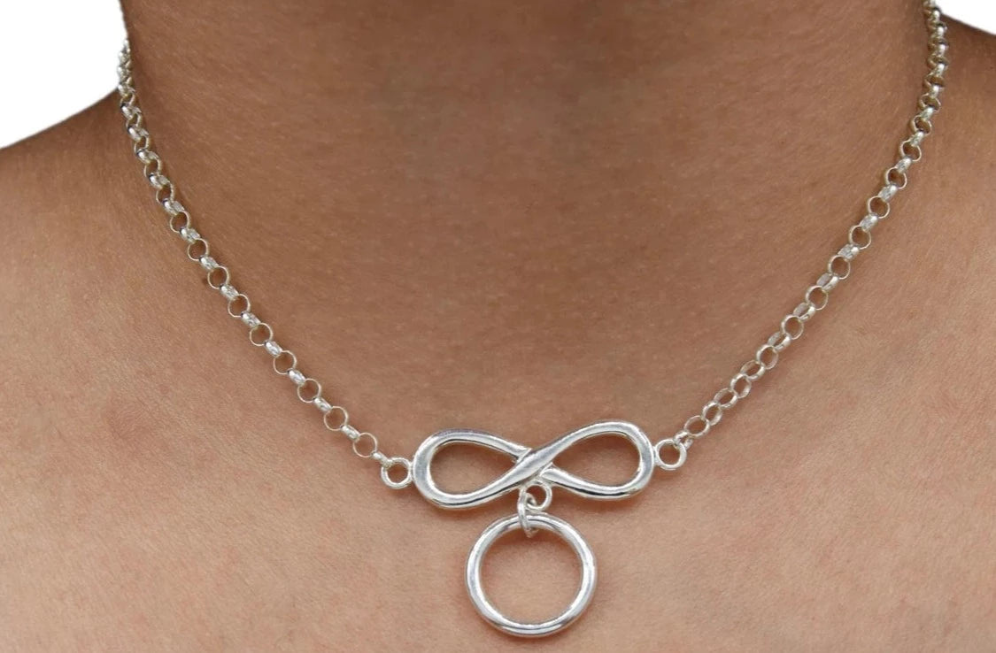 BDSM Submissive 24/7 Locking Day Collar Infinity with O- Ring Solid 925 Sterling Silver g4