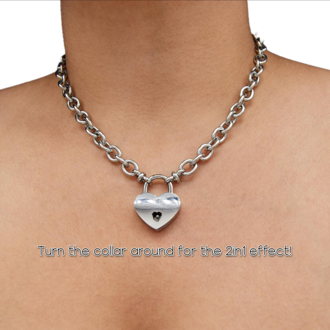 NEW! 2 IN 1 REVERSIBLE BDSM Locking Submissive Discreet Locking Infinity Day Collar 316L Stainless Steel w/ fancy ends s2