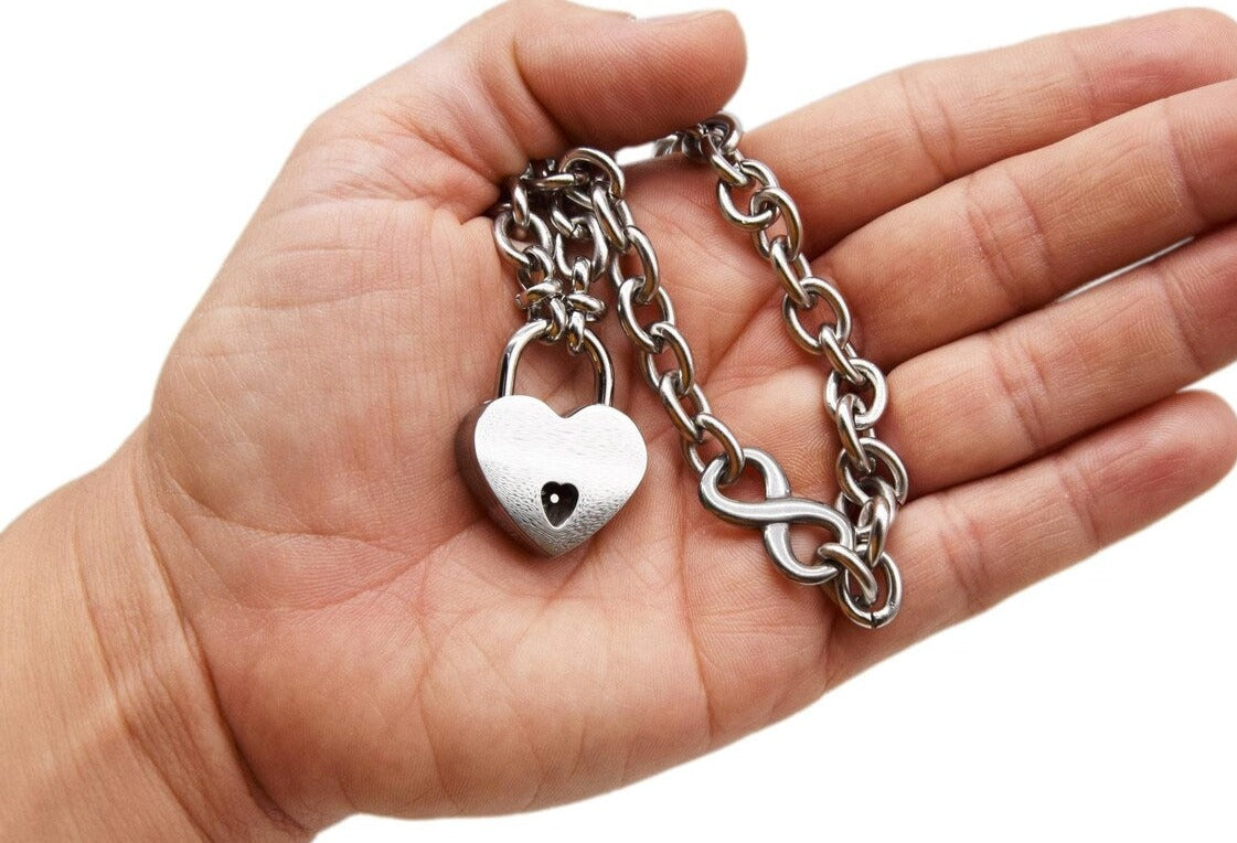 NEW! 2 IN 1 REVERSIBLE BDSM Locking Submissive Discreet Locking Infinity Day Collar 316L Stainless Steel w/ fancy ends s2