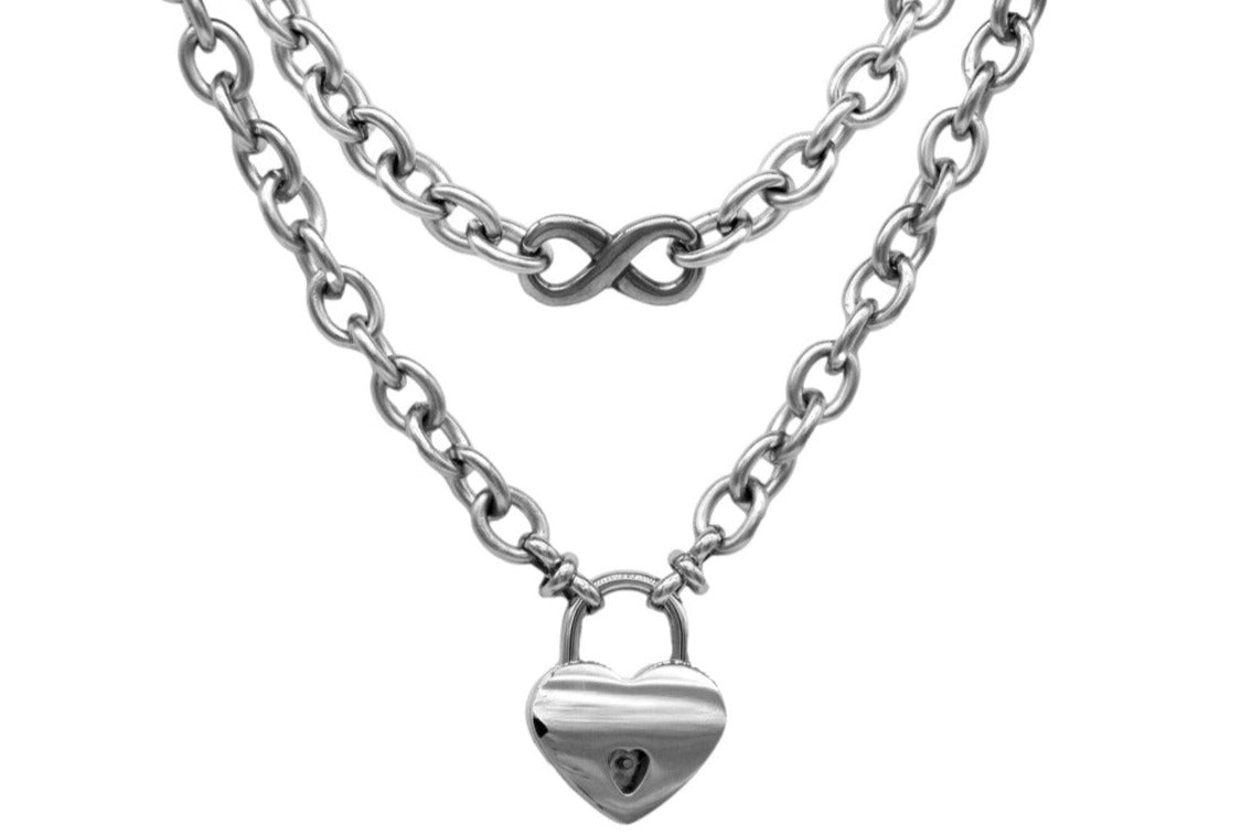 NEW! 2 IN 1 REVERSIBLE BDSM Locking Submissive Discreet Locking Infinity Day Collar 316L Stainless Steel w/ fancy ends s2