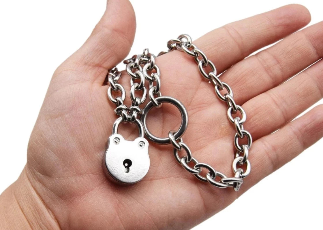 NEW! 2 IN 1 REVERSIBLE BDSM Locking Submissive Discreet Locking Infinity O ring Day Collar 316L Stainless Steel w/ fancy ends s2