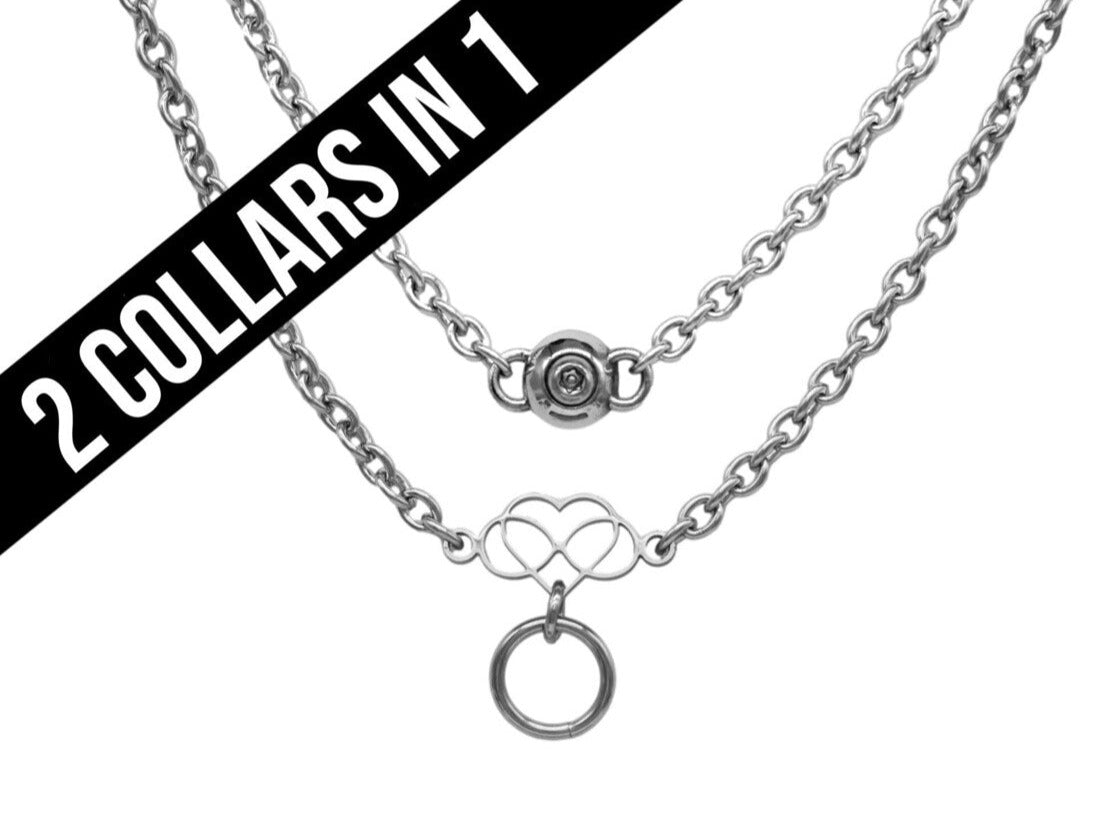 2 IN 1 REVERSIBLE Poly Infinity Heart BDSM Locking Day Collar 316L Stainless Steel s2