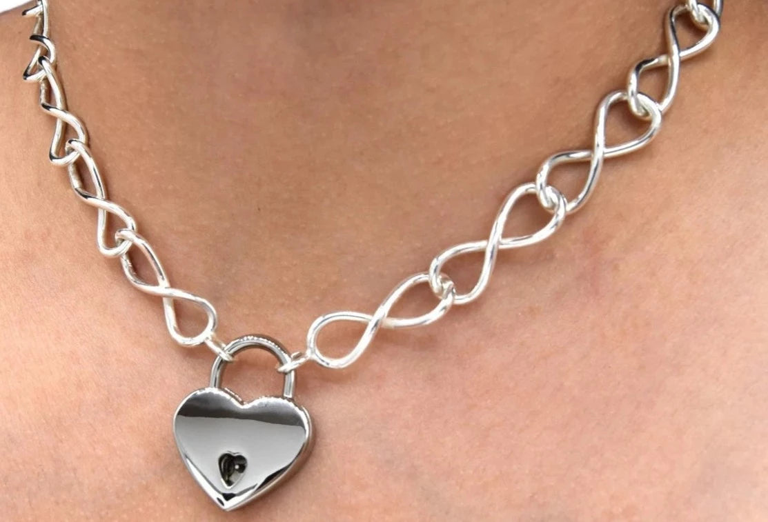 BDSM Submissive Locking Day Collar Heavy Eternity Infinity Links Solid 925 Sterling Silver g3