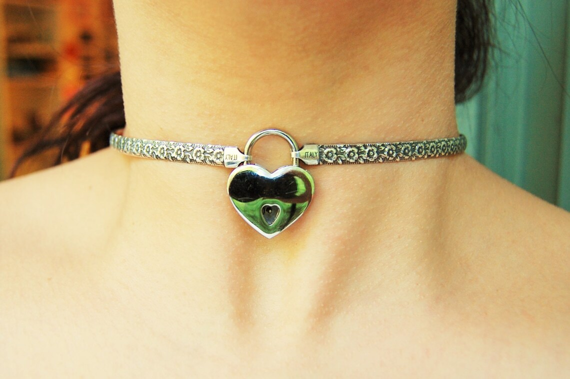 BDSM Locking Day Collar Solid Vintage Wild Rose Cuff Collar 925 Sterling Silver g2