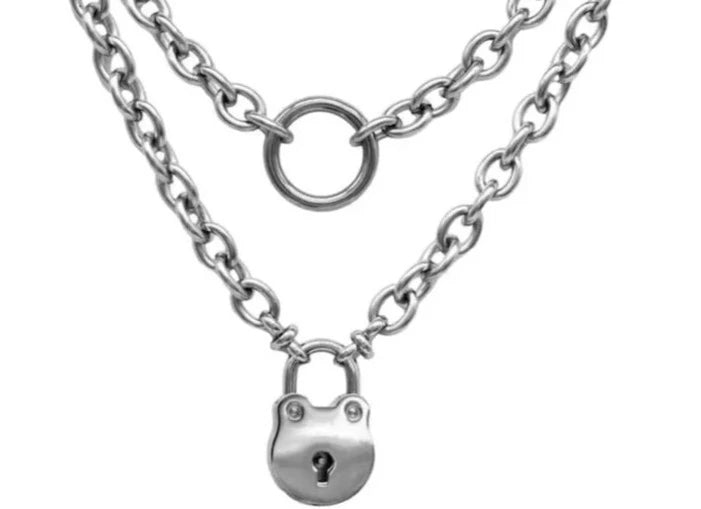 NEW! 2 IN 1 REVERSIBLE BDSM Locking Submissive Discreet Locking Infinity O ring Day Collar 316L Stainless Steel w/ fancy ends s2