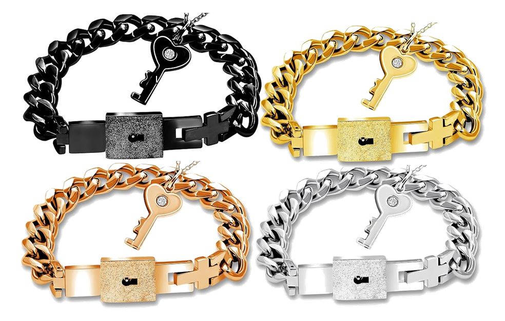 Custom Engraving Locking Bracelet High Quality 316L Stainless Steel Black, Gold, Rose Gold, Silver BDSM