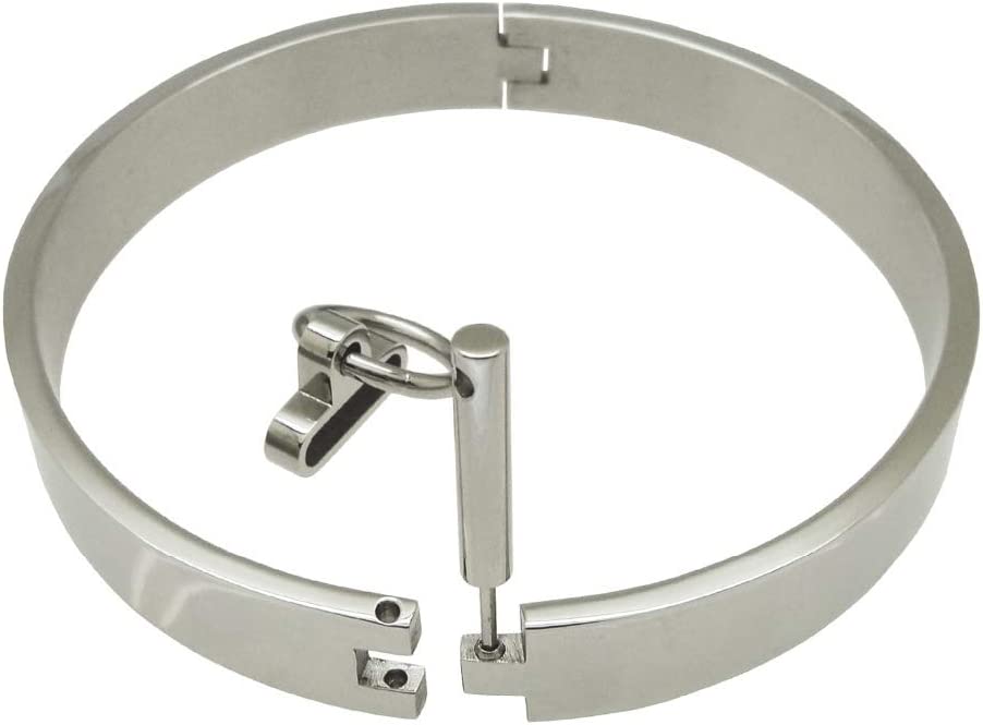 Classic Eternal High Quality BDSM Locking Solid Flat 316L Stainless Steel Solid Very Heavy 17MM Locking Neck Cuff Collar w/ Removable O ring