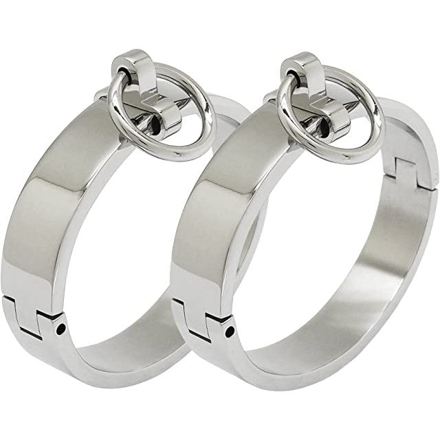 High Quality Heavy 316L Stainless Steel Flat Oval Lockable Wrist Ankle Cuffs with Removable O Ring