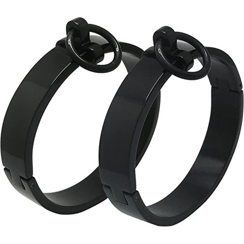 High Quality Heavy 316L  Stainless Steel Flat Oval Lockable Wrist Ankle Cuffs with Removable O Ring