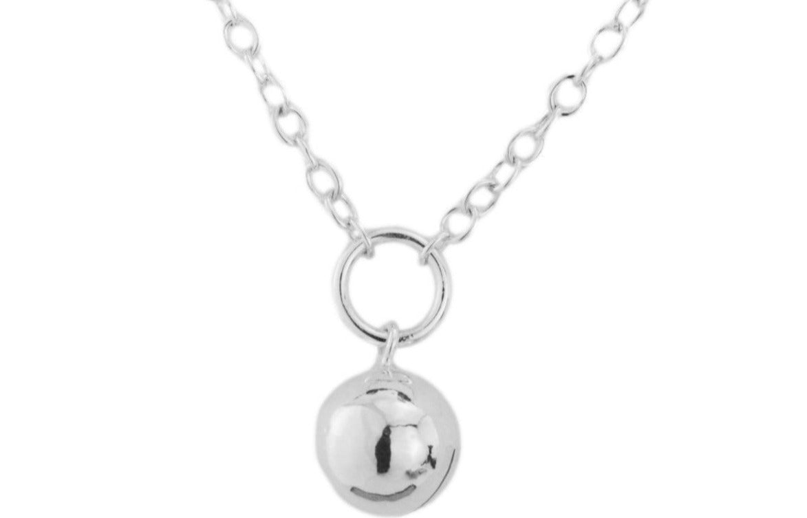 BDSM Locking Day Collar Jewelry Necklace of Lock and O ring with large sterling bell available in solid 316L Stainless Steel or 925 sterling silver shown on a white background