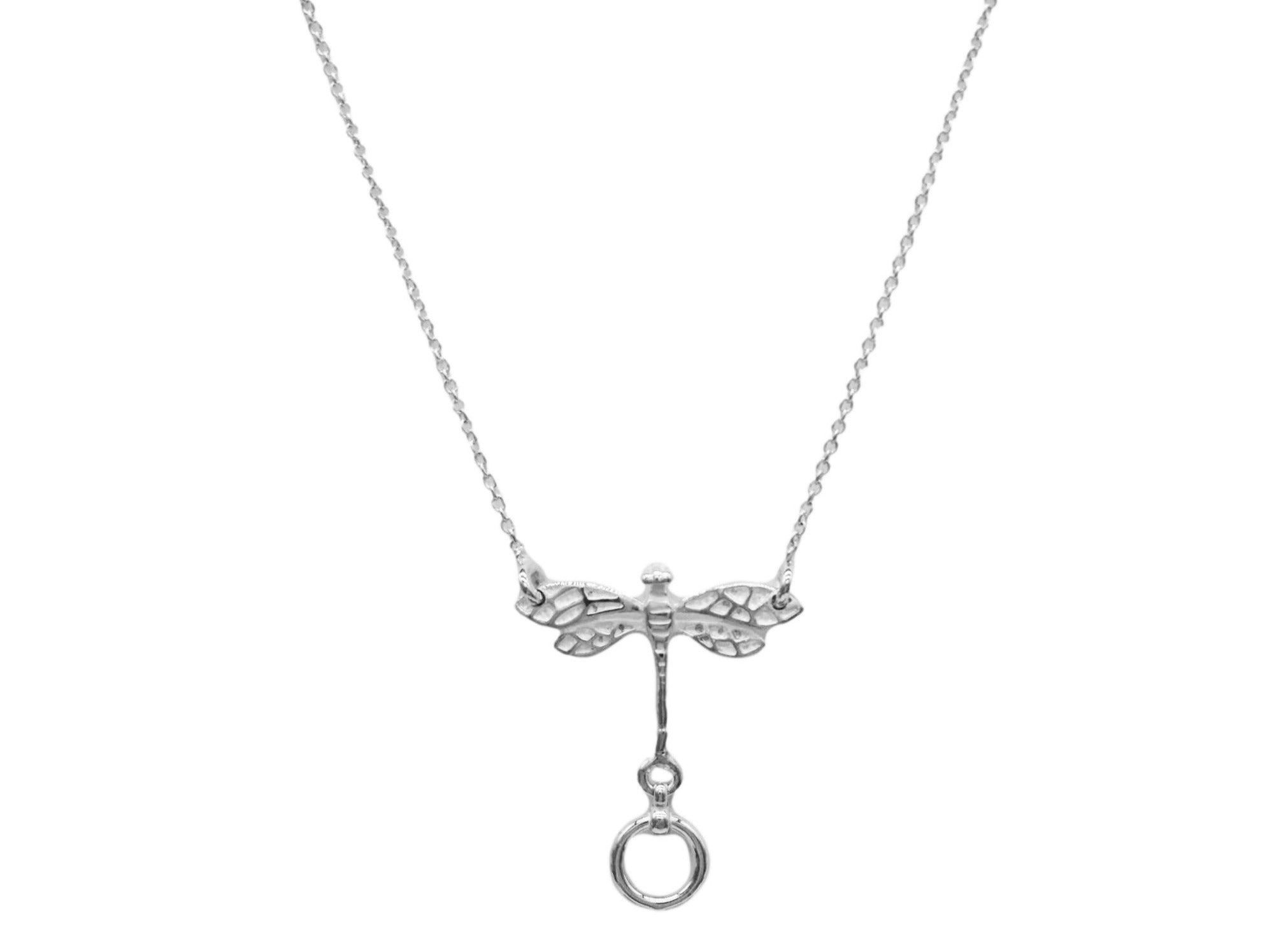 BDSM Locking Day Collar Jewelry Necklace of Lock for Minimalist and O ring Dragonfly available in solid 316L Stainless Steel or 925 sterling silver with new fancy ends shown on a white background