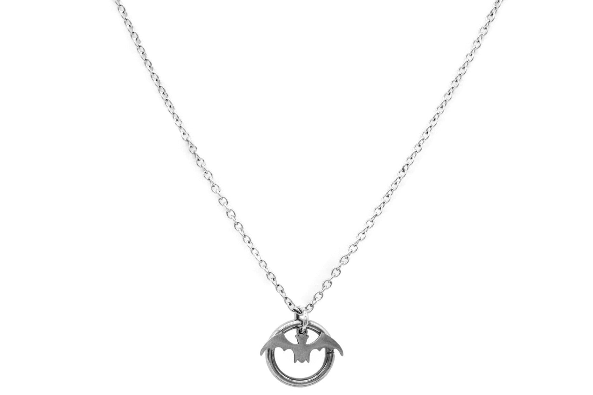BDSM Locking Day Collar Jewelry Necklace of Lock and O ring in solid 316L Stainless Steel on a white background
