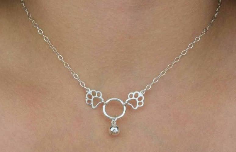 BDSM Submissive Minimalist Locking Day Collar Paws O Ring Tiny Bell Solid 925 Sterling Silver g4