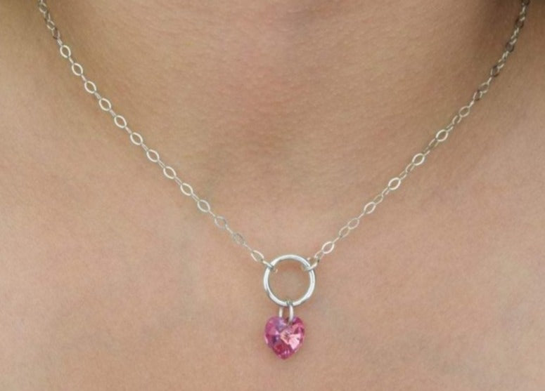 Swarovski Crystal & 925 Sterling Silver O Ring Discrete Minimalist Day Collar G4