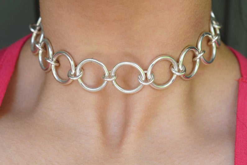 Solid 925 Sterling Silver Heavy Large O Ring Link BDSM Day Collar g3