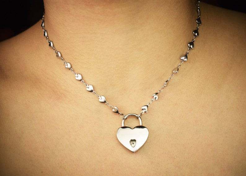 316L Surgical Stainless Steel Solid Heart BDSM Day Collar s4