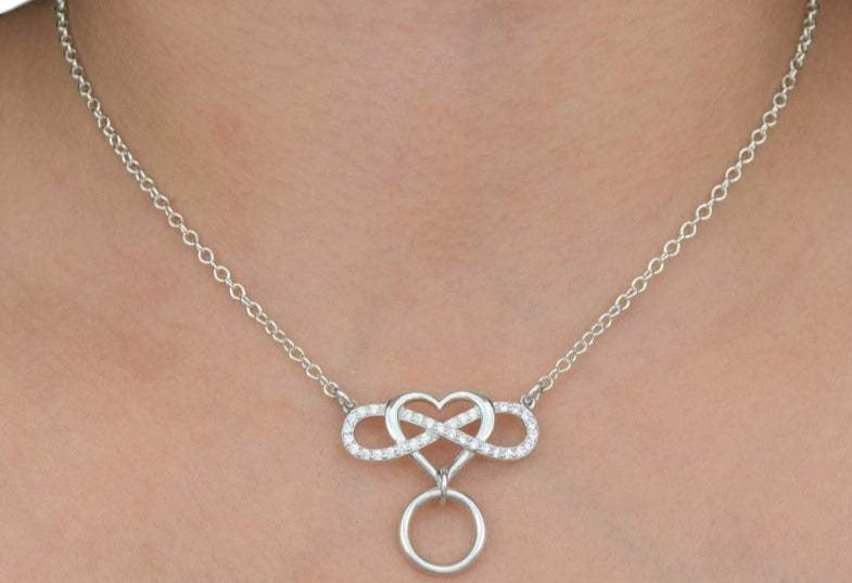 Infinity Heart O Ring CZ Crystal 925 Sterling BDSM Day Collar g2