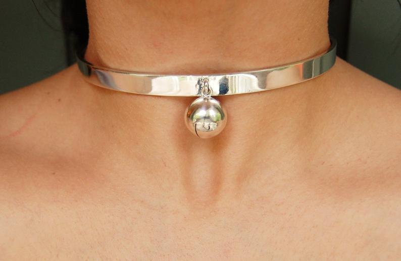 Heavy Large Bell 925 Sterling Silver BDSM Cuff Collar g1