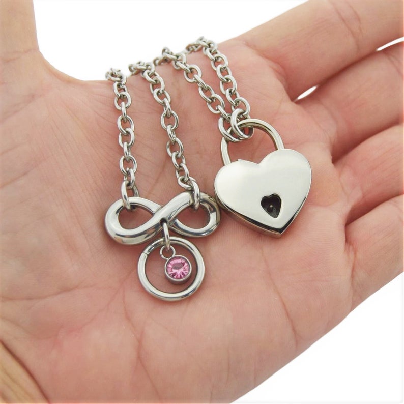 316L Surgical Stainless Infinity and Steel O ring with Crystal BDSM Day Collar s2