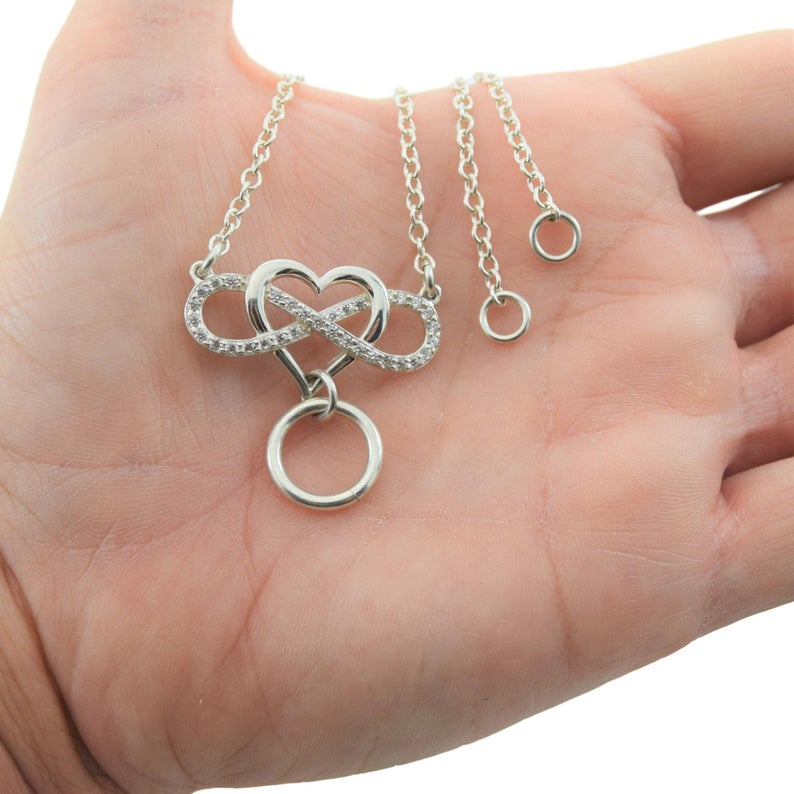 Infinity Heart O Ring CZ Crystal 925 Sterling BDSM Day Collar g2