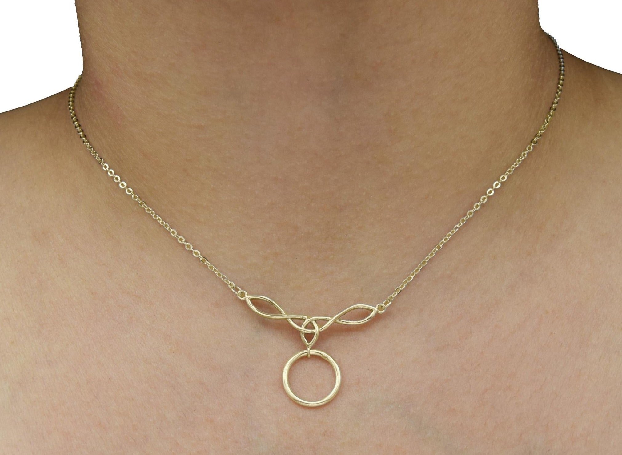 BDSM Submissive Discreet Locking Minimalist Day Collar O Ring Micro Double Celtic Infinity Knot Solid 14K Gold Yellow - Pink - or White 24/7 Wear