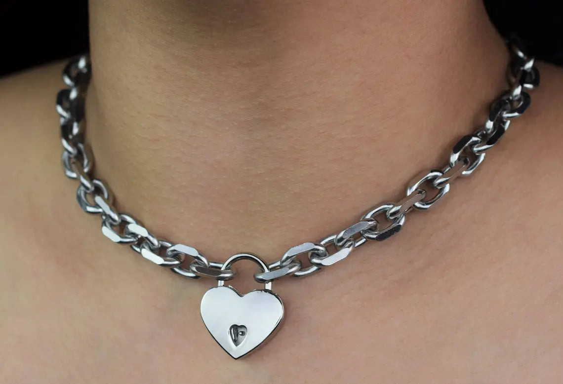 316L Surgical Stainless Steel Heavy Slant Oval BDSM Day Collar s1