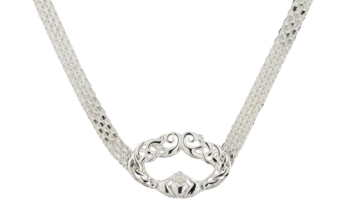 BDSM Locking Day Collar Jewelry Necklace of Lock and O ring with large sterling bell available in solid 316L Stainless Steel or 925 sterling silver shown on a snow white background