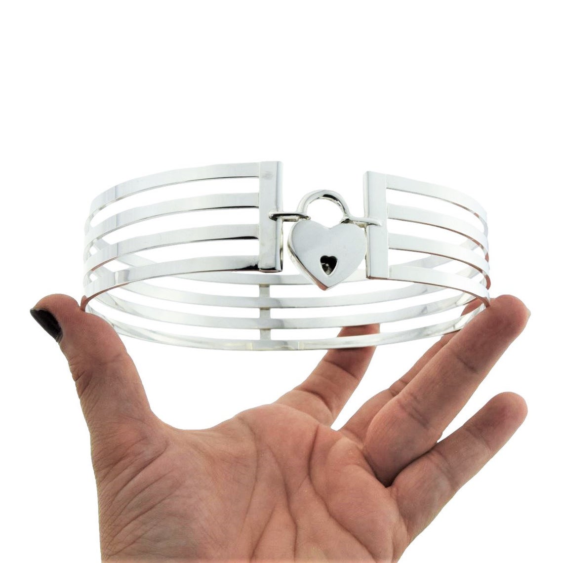 Solid 925 Sterling Silver CAGE Neck BDSM Cuff Collar g3