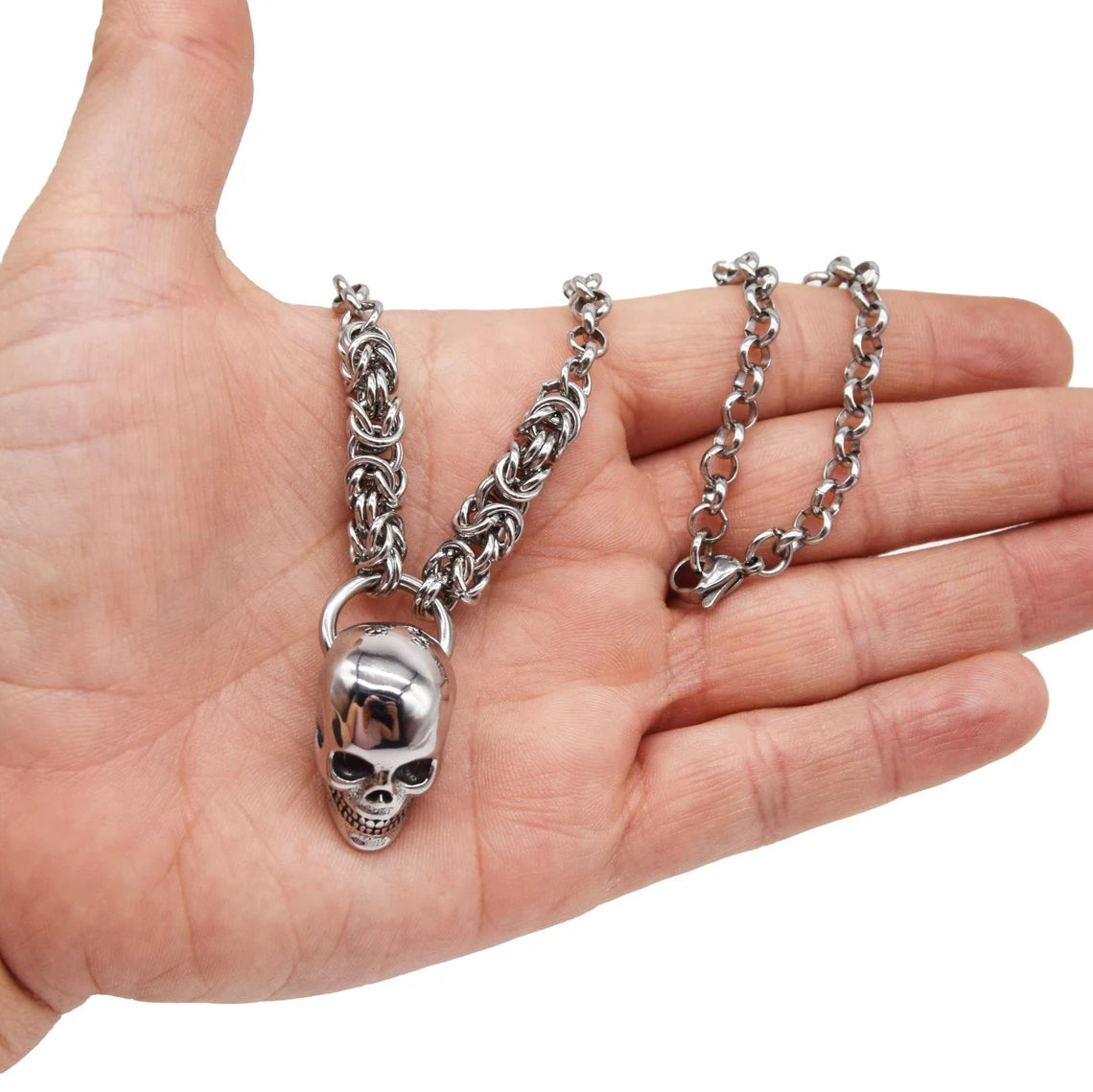 BDSM Locking Day Collar Jewelry Necklace of Lock and O ring available in solid 316L Stainless Steel or 925 sterling silver shown on a model's hand