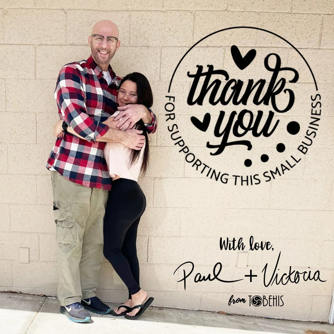 Paul and Victoria BDSM Locking Day Collar for Submissive picture of Owners of ToBeHis hugging with smiles on their faces