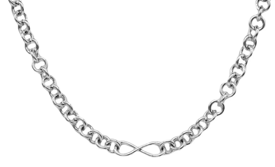 BDSM Locking Ankle Day Collar Jewelry Necklace of Lock and O ring with large sterling bell available in solid 316L Stainless Steel or 925 sterling silver shown on a white background