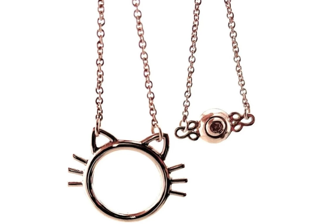 BDSM Locking Day Collar Kitty Cat jewelry Necklace of Lock and O ring with large sterling bell available in solid 14K yellow, rose, or white Gold or 925 sterling silver shown on a white background