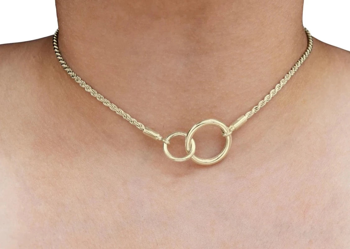 BDSM Discreet Locking Day Collar Master Sub Double O Ring Shibari Solid 14K Gold Yellow Pink or White 24/7 Wear