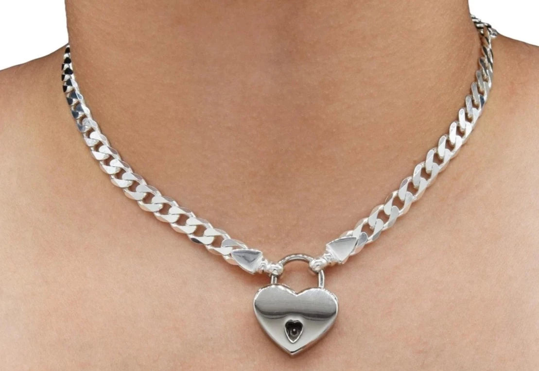 Solid 925 Sterling Silver Submissive Locking ZLink BDSM Day Collar with Fancy Ends g5