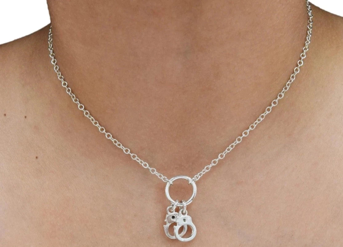 Hand cuffs O ring BDSM Locking Day Collar 925 Solid Sterling Silver g4