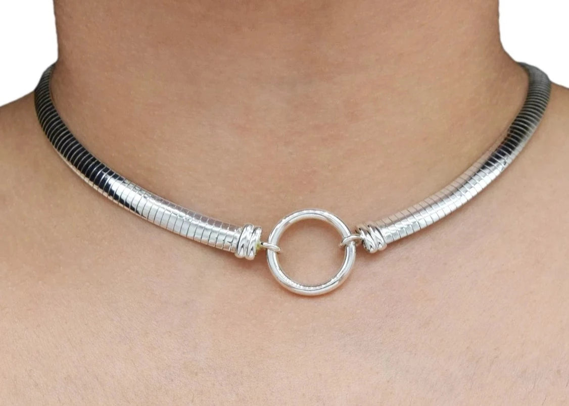 BDSM Locking Day Collar O Ring Submissive Flex Cuff O Ring Solid 925 Sterling Silver g1