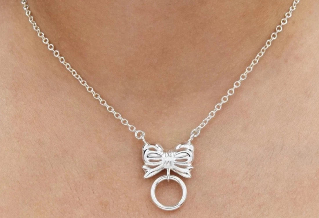 Baby Bow O Ring DDLG Littles BDSM Locking Day Collar 925 Solid Sterling Silver Slave Submissive Pet Baby Girl Bondage g4