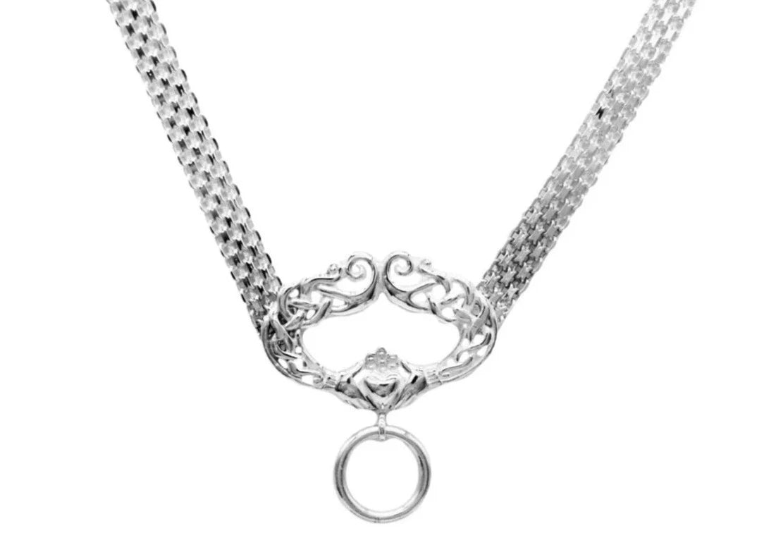 BDSM Locking Day Collar Submissive Celtic Claddagh O ring Triscuit Solid 925 Sterling Silver g4