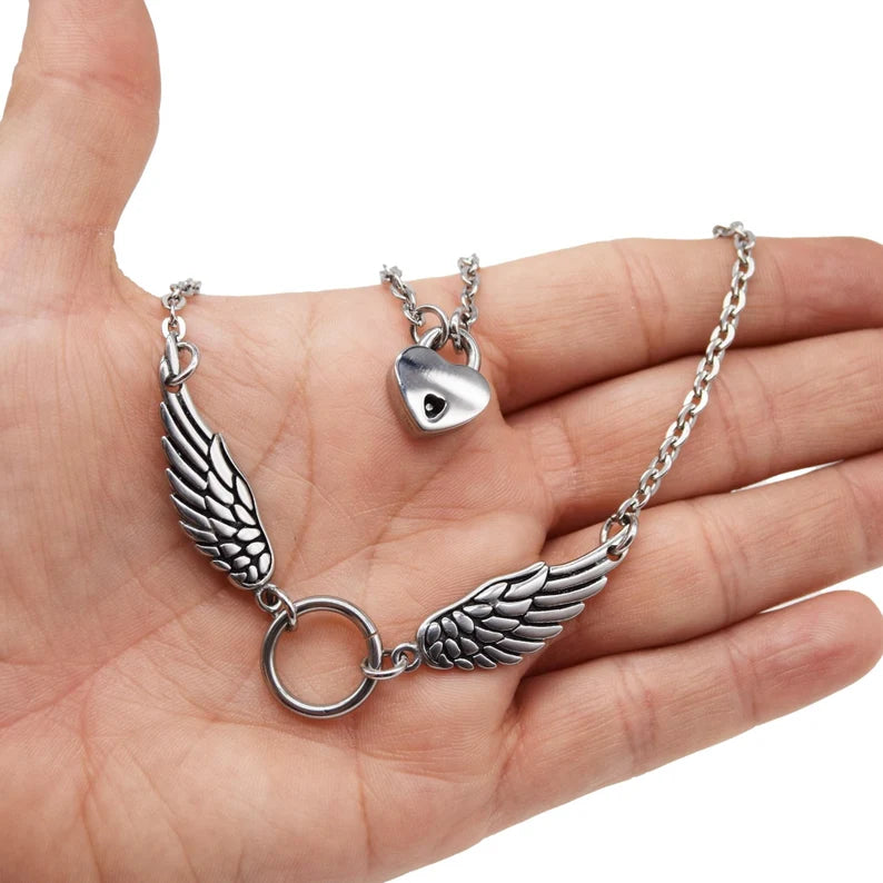 BDSM Locking Day Collar Jewelry Necklace of Lock and O ring available in solid 316L Stainless Steel or 925 sterling silver shown on a model's hand