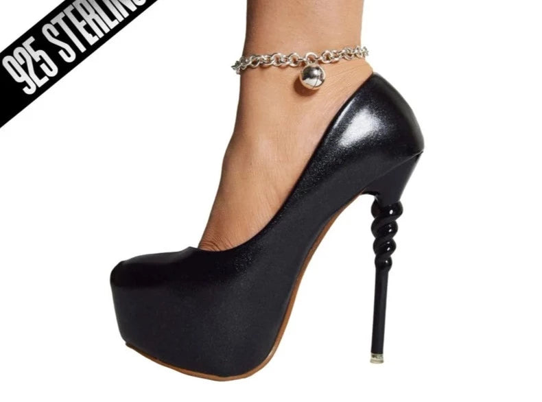 BDSM Submissive Locking Eternity Bell Ankle Day Collar Heavy Solid 925 Sterling Silver Anklet g3