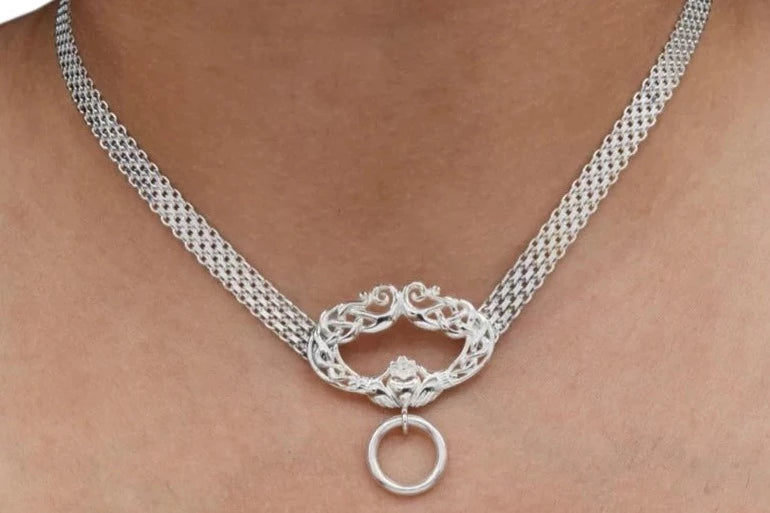 BDSM Locking Day Collar Submissive Celtic Claddagh O ring Triscuit Solid 925 Sterling Silver g4