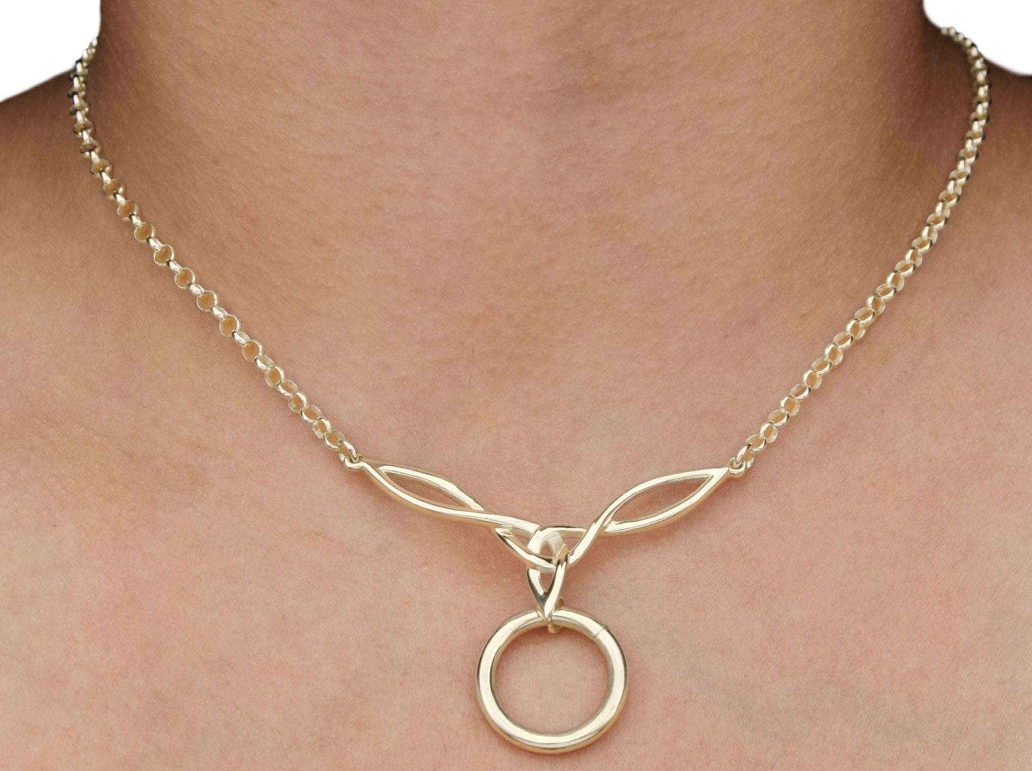 BDSM Discreet Locking Day Collar O Ring Double Celtic Infinity Knot Solid 14K Gold Yellow - Pink - or White 24/7 Wear